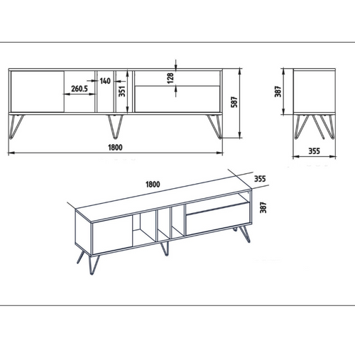 Baylee - Meuble TV Industriel Bois Et Noir Avec Rangement 180 Cm