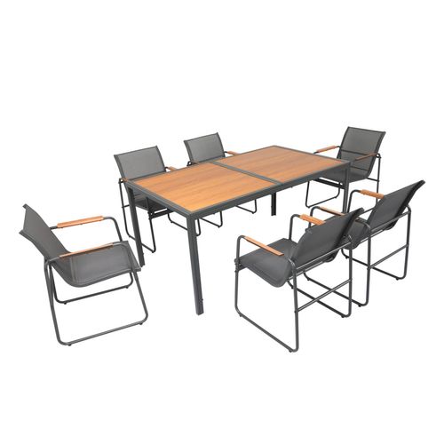 Foggia - Salon De Jardin 6 Places Anthracite Et Bois