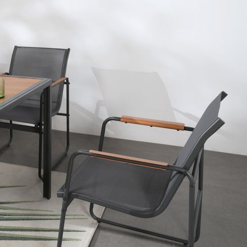 Foggia - Salon De Jardin 6 Places Anthracite Et Bois