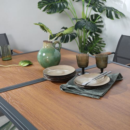 Foggia - Salon De Jardin 6 Places Anthracite Et Bois