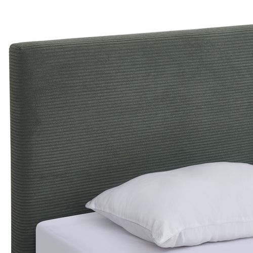 Lit Adulte 180x200 Cm Avec Tête De Lit Capitonnée En Velours Côtelé Vert - William