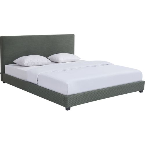 Lit Adulte 180x200 Cm Avec Tête De Lit Capitonnée En Velours Côtelé Vert - William
