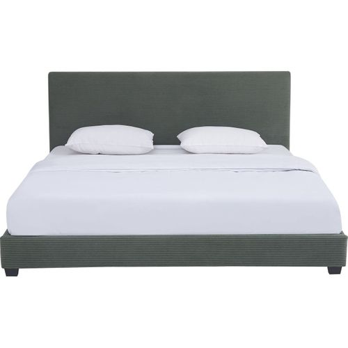 Lit Adulte 180x200 Cm Avec Tête De Lit Capitonnée En Velours Côtelé Vert - William