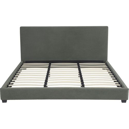 Lit Adulte 180x200 Cm Avec Tête De Lit Capitonnée En Velours Côtelé Vert - William