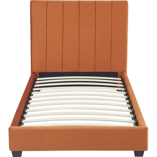 Lit Adulte 90x190 Cm Avec Tête De Lit Capitonnée En Velours Terracotta - William