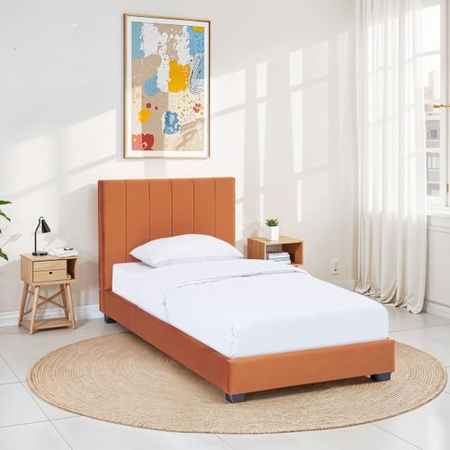 Lit Adulte 90x190 Cm Avec Tête De Lit Capitonnée En Velours Terracotta - William