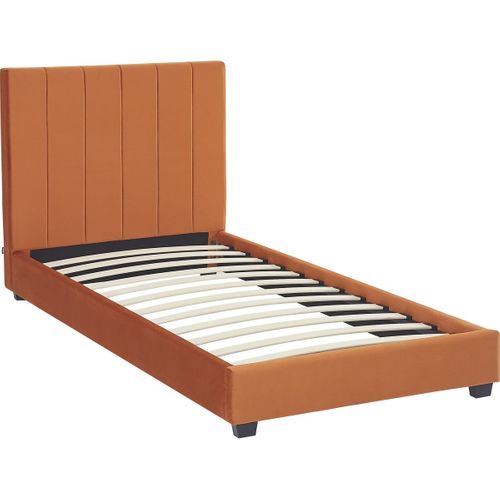 Lit Adulte 90x190 Cm Avec Tête De Lit Capitonnée En Velours Terracotta - William