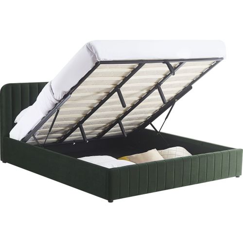 Lit Coffre Adulte 180x200 Cm Avec Tête De Lit Capitonnée En Velours Vert Kaki - Ava
