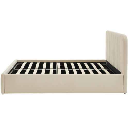 Lit Coffre Adulte 180x200 Cm Avec Tête De Lit Capitonnée En Velours Beige - Ava