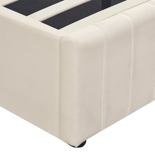 Lit Coffre Adulte 160x200 Cm Avec Tête De Lit Capitonnée En Velours Beige - Ava