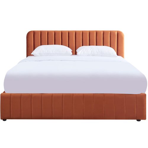 Lit Coffre Adulte 140x190 Cm Avec Tête De Lit Capitonnée En Velours Terracotta - Ava