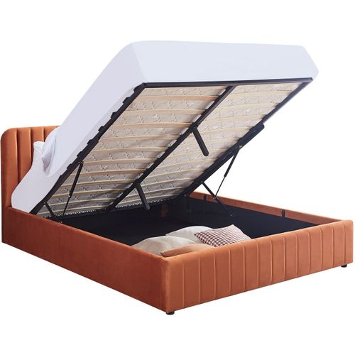Lit Coffre Adulte 140x190 Cm Avec Tête De Lit Capitonnée En Velours Terracotta - Ava