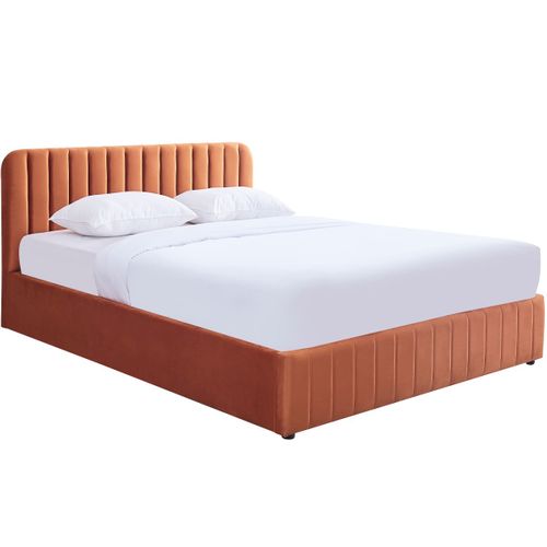 Lit Coffre Adulte 140x190 Cm Avec Tête De Lit Capitonnée En Velours Terracotta - Ava