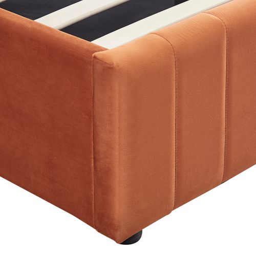 Lit Coffre Adulte 140x190 Cm Avec Tête De Lit Capitonnée En Velours Terracotta - Ava