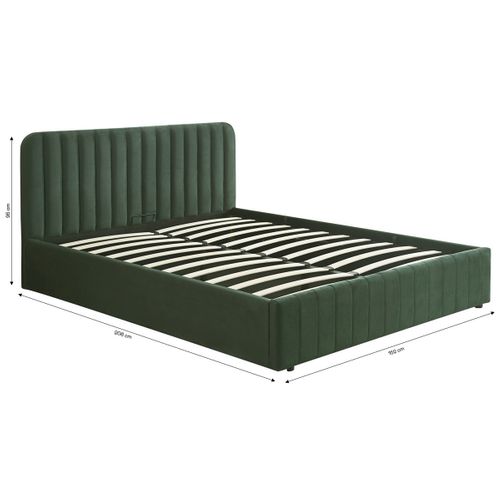 Lit Coffre Adulte 140x190 Cm Avec Tête De Lit Capitonnée En Velours Vert Kaki - Ava