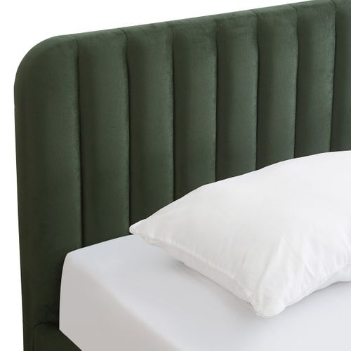 Lit Coffre Adulte 140x190 Cm Avec Tête De Lit Capitonnée En Velours Vert Kaki - Ava