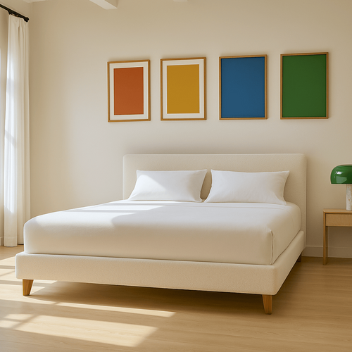 Lit Adulte 180x200 Cm Avec Tête De Lit Capitonnée En Tissu Bouclé Beige - Milo