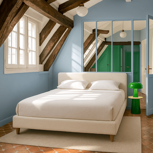 Lit Adulte 180x200 Cm Avec Tête De Lit Capitonnée En Tissu Bouclé Beige - Milo