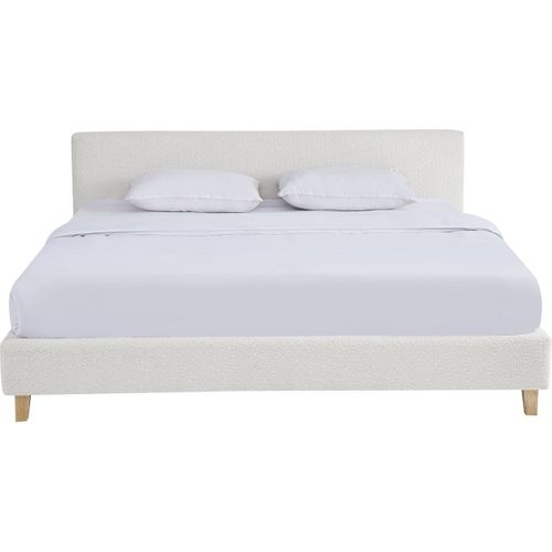 Lit Adulte 180x200 Cm Avec Tête De Lit Capitonnée En Tissu Bouclé Beige - Milo