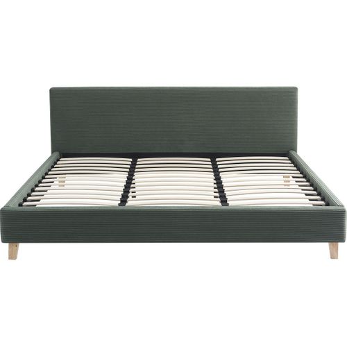 Lit Adulte 180x200 Cm Avec Tête De Lit Capitonnée En Velours Côtelé Vert Kaki - Milo
