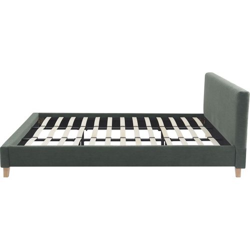 Lit Adulte 180x200 Cm Avec Tête De Lit Capitonnée En Velours Côtelé Vert Kaki - Milo