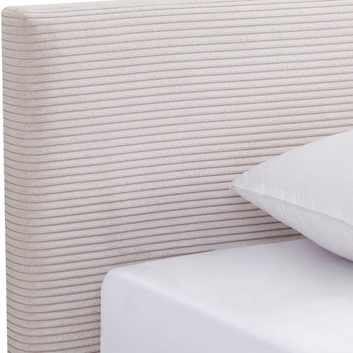 Lit Adulte 180x200 Cm Avec Tête De Lit Capitonnée En Velours Côtelé Beige - Milo