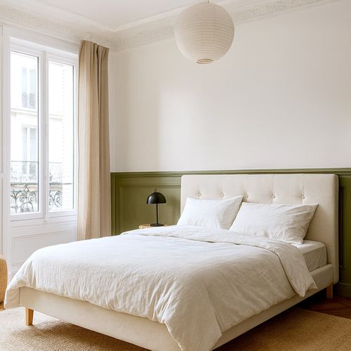 Lit Adulte 180x200 Cm Avec Tête De Lit Capitonnée En Velours Beige - Milo