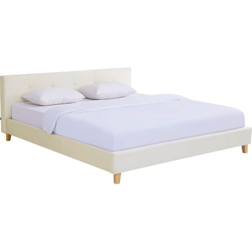 Lit Adulte 180x200 Cm Avec Tête De Lit Capitonnée En Velours Beige - Milo
