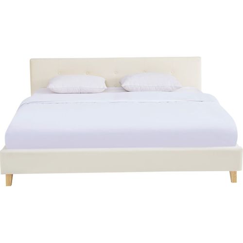 Lit Adulte 180x200 Cm Avec Tête De Lit Capitonnée En Velours Beige - Milo