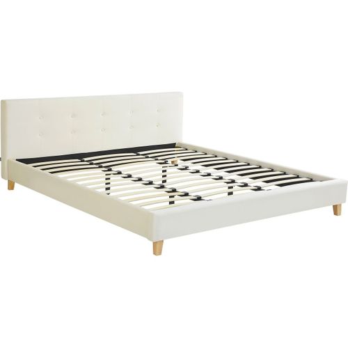 Lit Adulte 180x200 Cm Avec Tête De Lit Capitonnée En Velours Beige - Milo