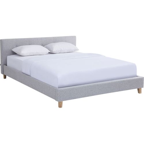 Lit Adulte 140x190 Cm Avec Tête De Lit Capitonnée En Tissu Gris Chiné - Milo