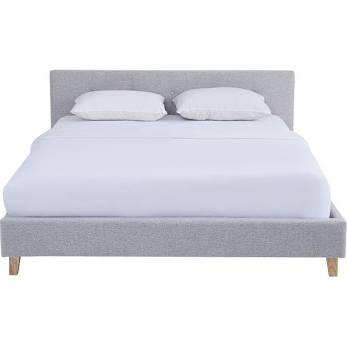 Lit Adulte 140x190 Cm Avec Tête De Lit Capitonnée En Tissu Gris Chiné - Milo