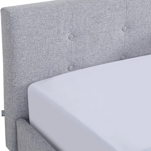 Lit Adulte 140x190 Cm Avec Tête De Lit Capitonnée En Tissu Gris Chiné - Milo