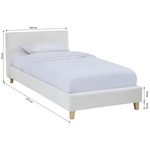 Lit Adulte 90x190 Cm Avec Tête De Lit Capitonnée En Tissu Bouclé Beige - Milo