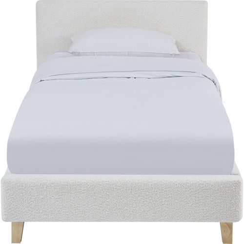 Lit Adulte 90x190 Cm Avec Tête De Lit Capitonnée En Tissu Bouclé Beige - Milo
