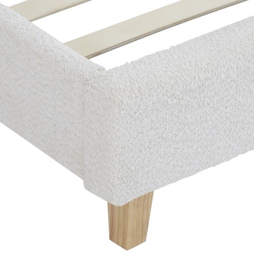 Lit Adulte 90x190 Cm Avec Tête De Lit Capitonnée En Tissu Bouclé Beige - Milo