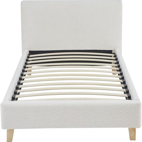 Lit Adulte 90x190 Cm Avec Tête De Lit Capitonnée En Tissu Bouclé Beige - Milo