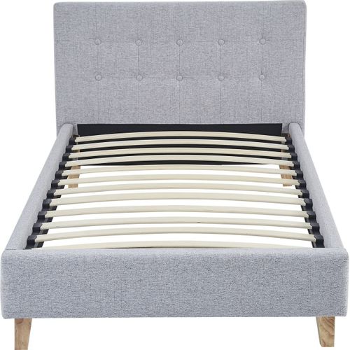 Lit Adulte 90x190 Cm Avec Tête De Lit Capitonnée En Tissu Gris Chiné - Milo