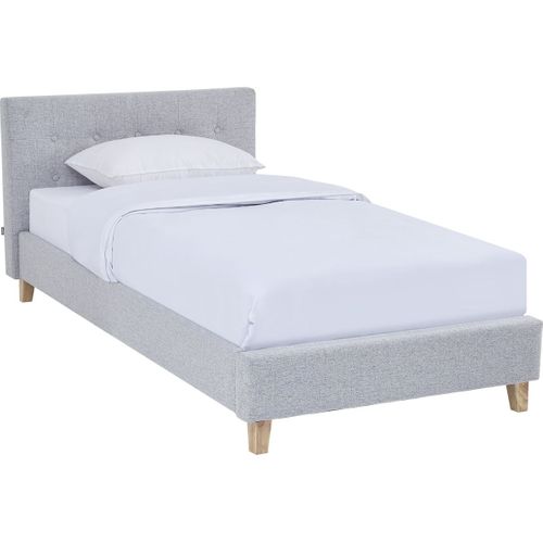 Lit Adulte 90x190 Cm Avec Tête De Lit Capitonnée En Tissu Gris Chiné - Milo