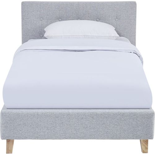 Lit Adulte 90x190 Cm Avec Tête De Lit Capitonnée En Tissu Gris Chiné - Milo