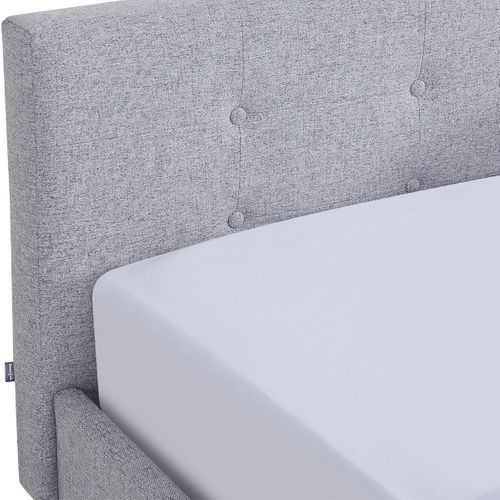 Lit Adulte 90x190 Cm Avec Tête De Lit Capitonnée En Tissu Gris Chiné - Milo