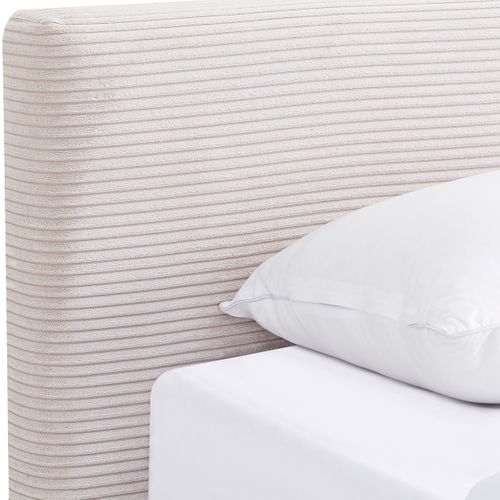 Lit Adulte 90x190 Cm Avec Tête De Lit Capitonnée En Tissu Beige - Milo
