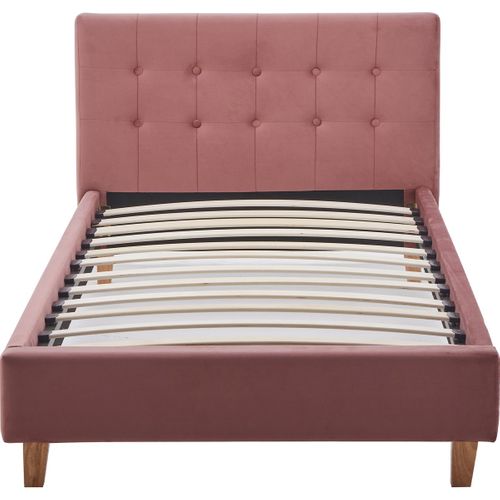 Lit Adulte 90x190 Cm Avec Tête De Lit Capitonnée En Velours Vieux Rose - Milo