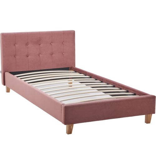 Lit Adulte 90x190 Cm Avec Tête De Lit Capitonnée En Velours Vieux Rose - Milo