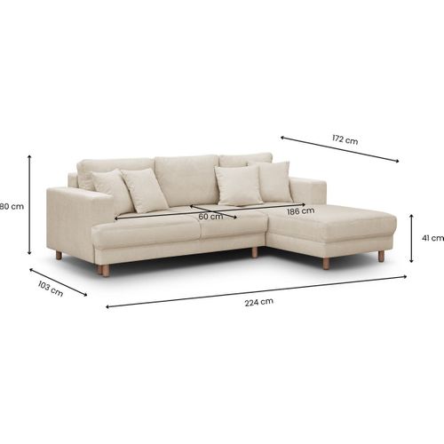 Canapé D'angle à Droite Convertible 4 Places En Tissu Chenille Beige - Marceau