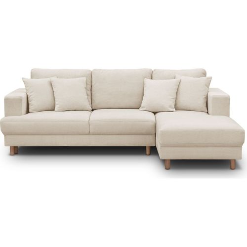 Canapé D'angle à Droite Convertible 4 Places En Tissu Chenille Beige - Marceau