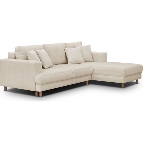 Canapé D'angle à Droite Convertible 4 Places En Tissu Chenille Beige - Marceau