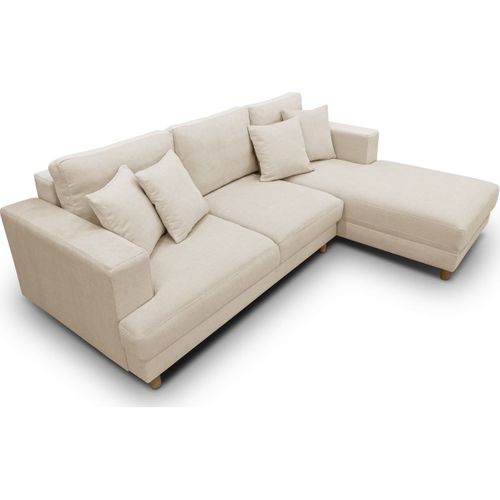 Canapé D'angle à Droite Convertible 4 Places En Tissu Chenille Beige - Marceau