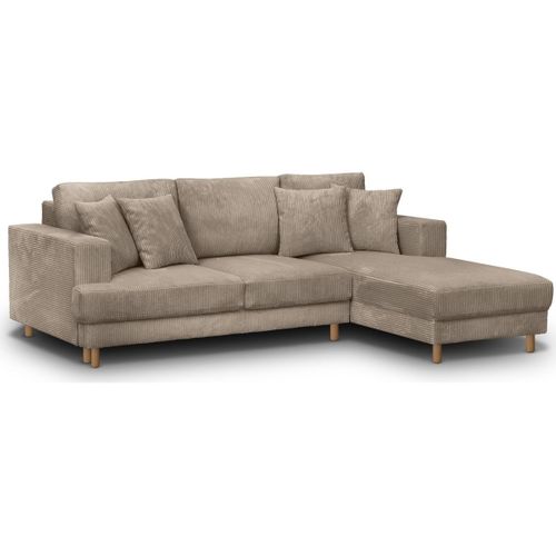 Canapé D'angle à Droite Convertible 4 Places En Velours Côtelé Taupe - Marceau