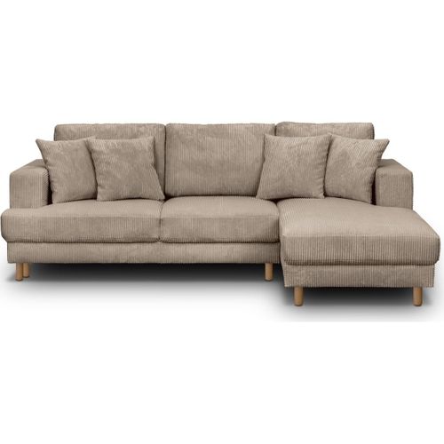 Canapé D'angle à Droite Convertible 4 Places En Velours Côtelé Taupe - Marceau